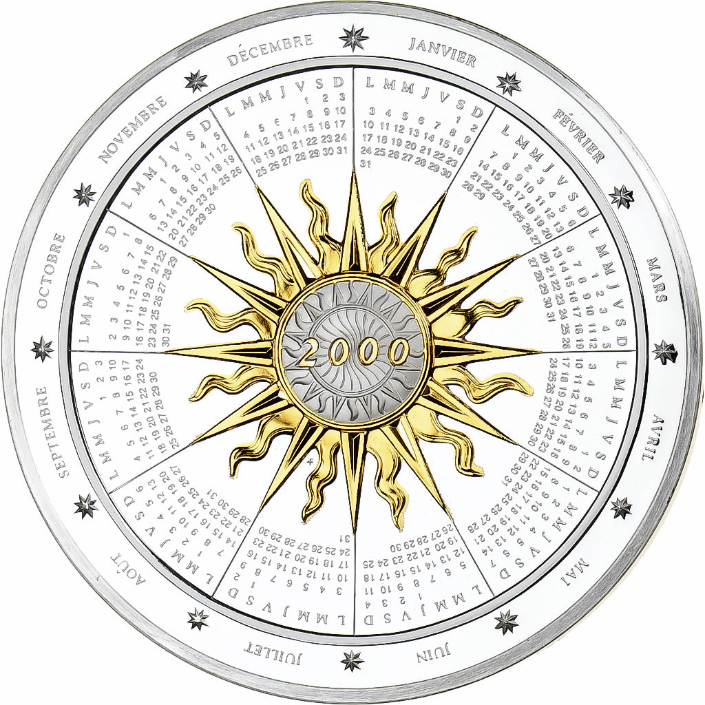France, Médaille, Calendrier, Nouvelle Année, 2000, Argent, SPL+, Franklin