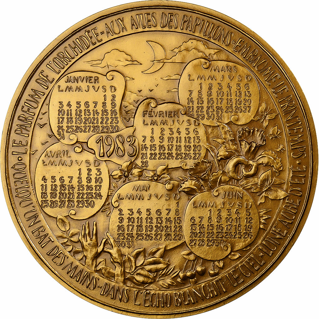 Francja, medal, Calendrier, Nouvelle Année, Poésie, 1983, Brązowy, Marcel