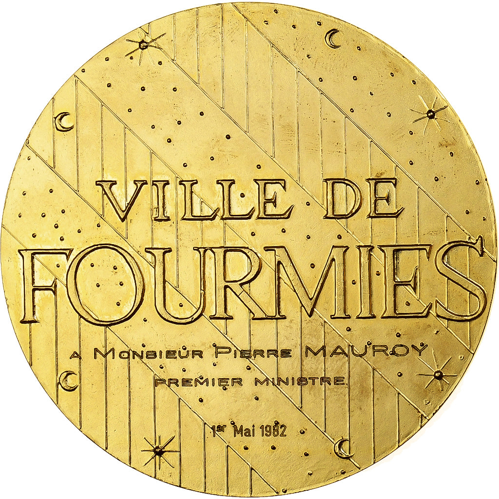 Frankrijk, Medaille, La Ville de Fourmies à Pierre Mauroy, 1982, Gilt Bronze