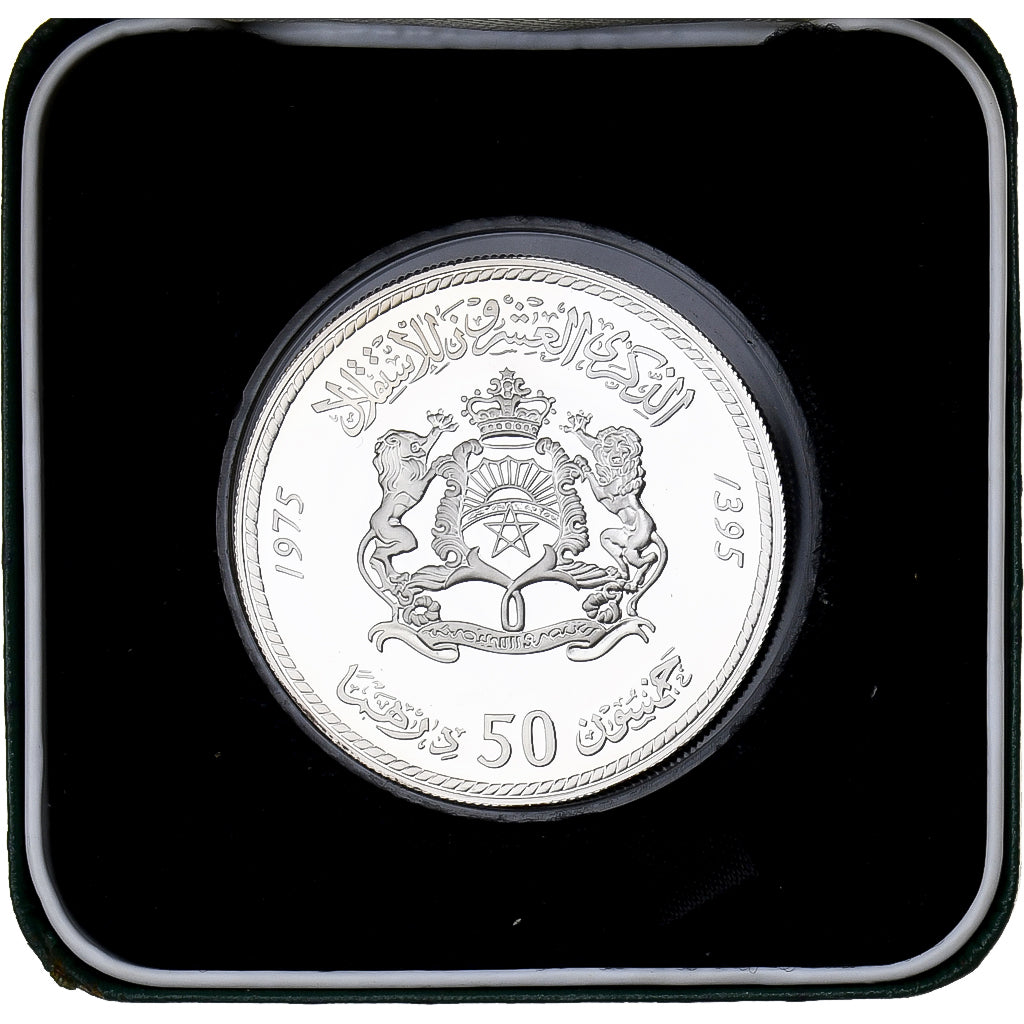 Maroc, al-Hassan II, 50 Dirhams, 1975, Llantrisant, BE, Argent, PR68DCAM, KM:65