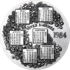 France, Médaille, Calendrier, Nouvelle Année, Avec les Fleurs, 1984, Argent
