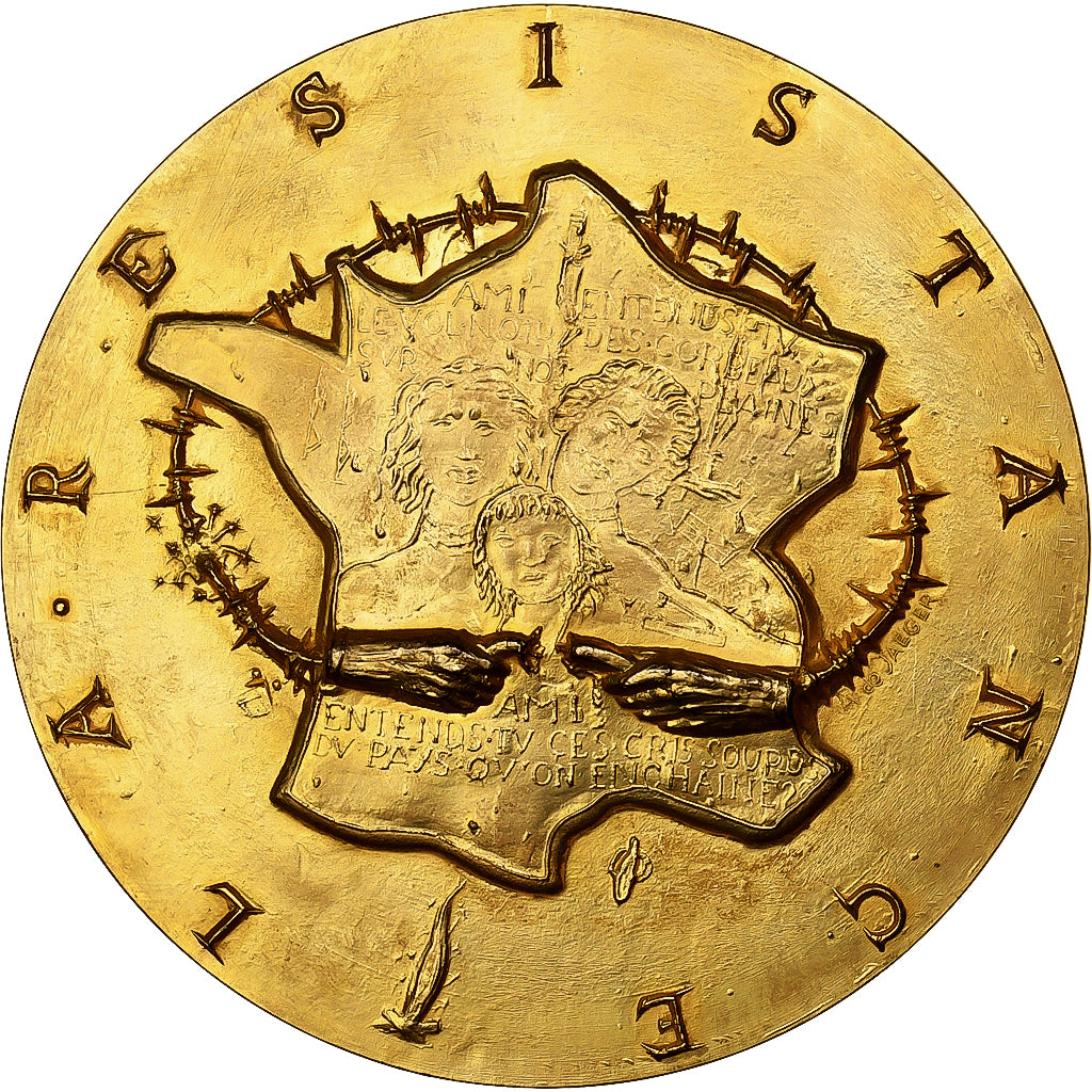 France, Medal, La Résistance, Gilt Bronze, De Jeager, MS(63)