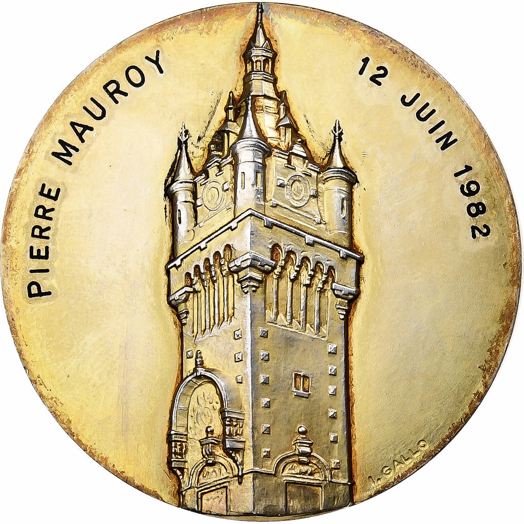 France, Médaille, La Ville de Loos à Pierre Mauroy, 1982, Vermeil, SUP, Gallo