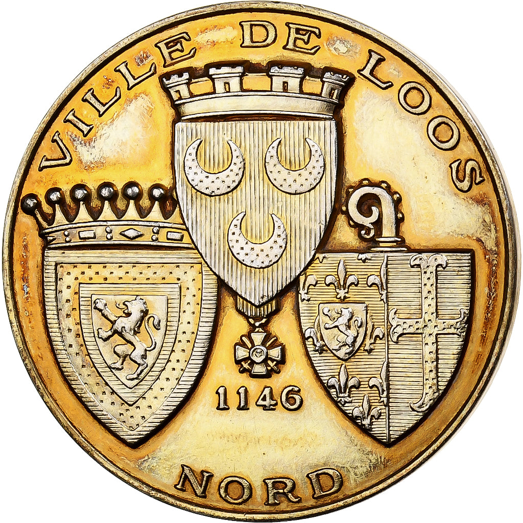 France, Médaille, La Ville de Loos à Pierre Mauroy, 1982, Vermeil, SUP, Gallo