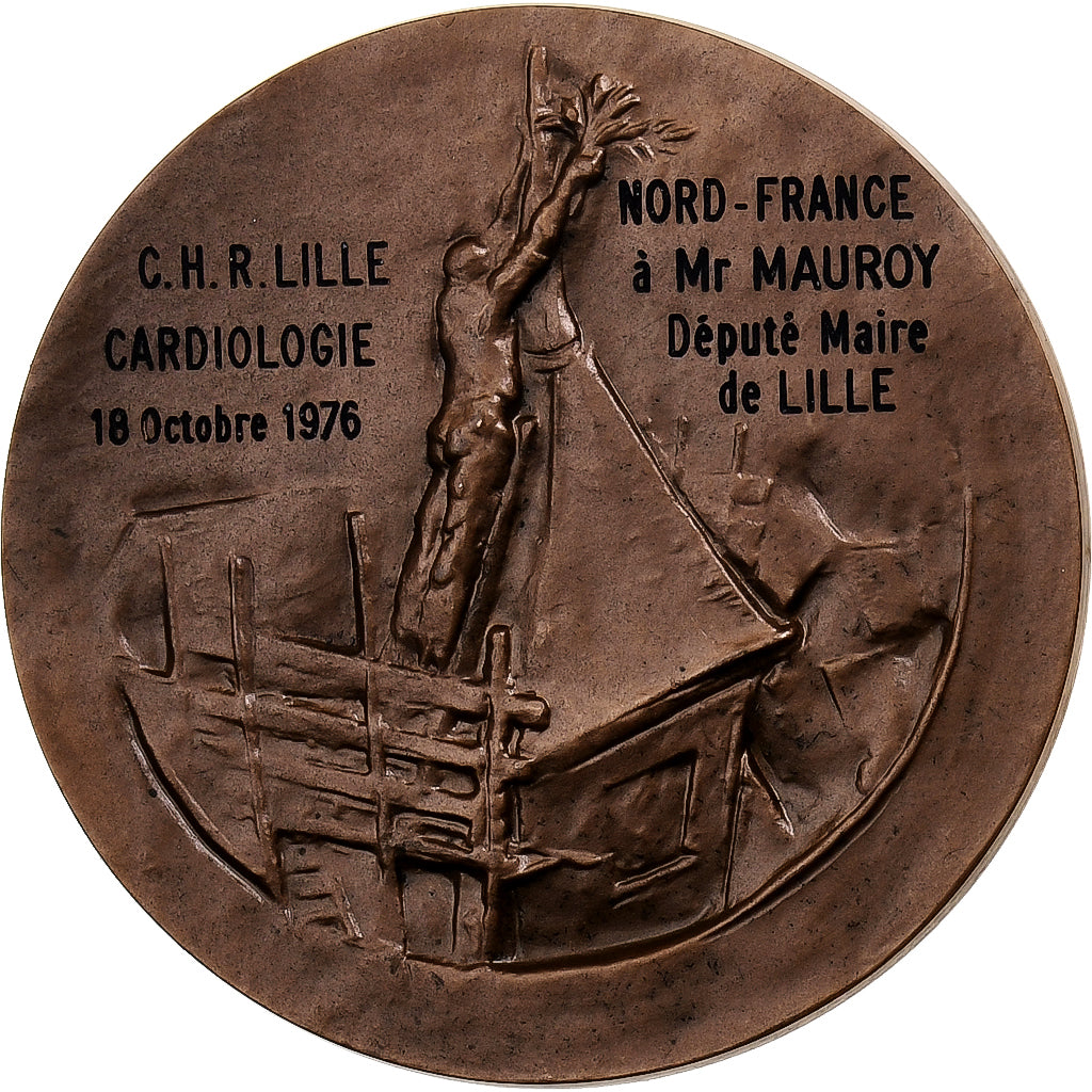 France, Medal, Le CHR de Lille à Pierre Mauroy, 1976, Bronze, Corbin, MS(65-70)