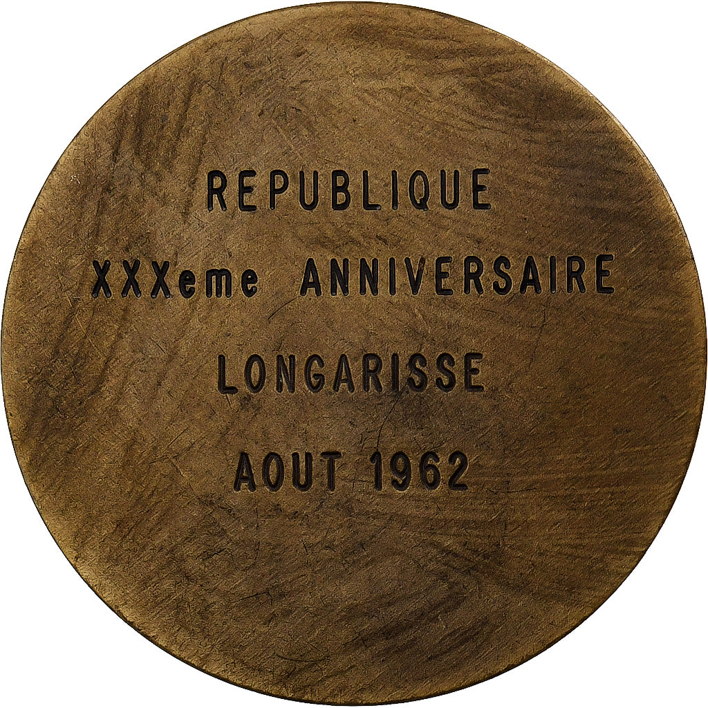 France, Médaille, République, 30ème Anniversaire, Longarisse, 1962, Bronze