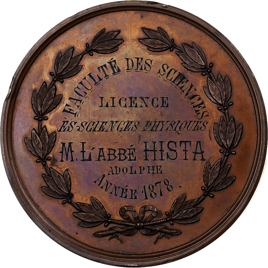 France, Médaille, Faculté des Sciences, Licence, 1878, Bronze, SPL