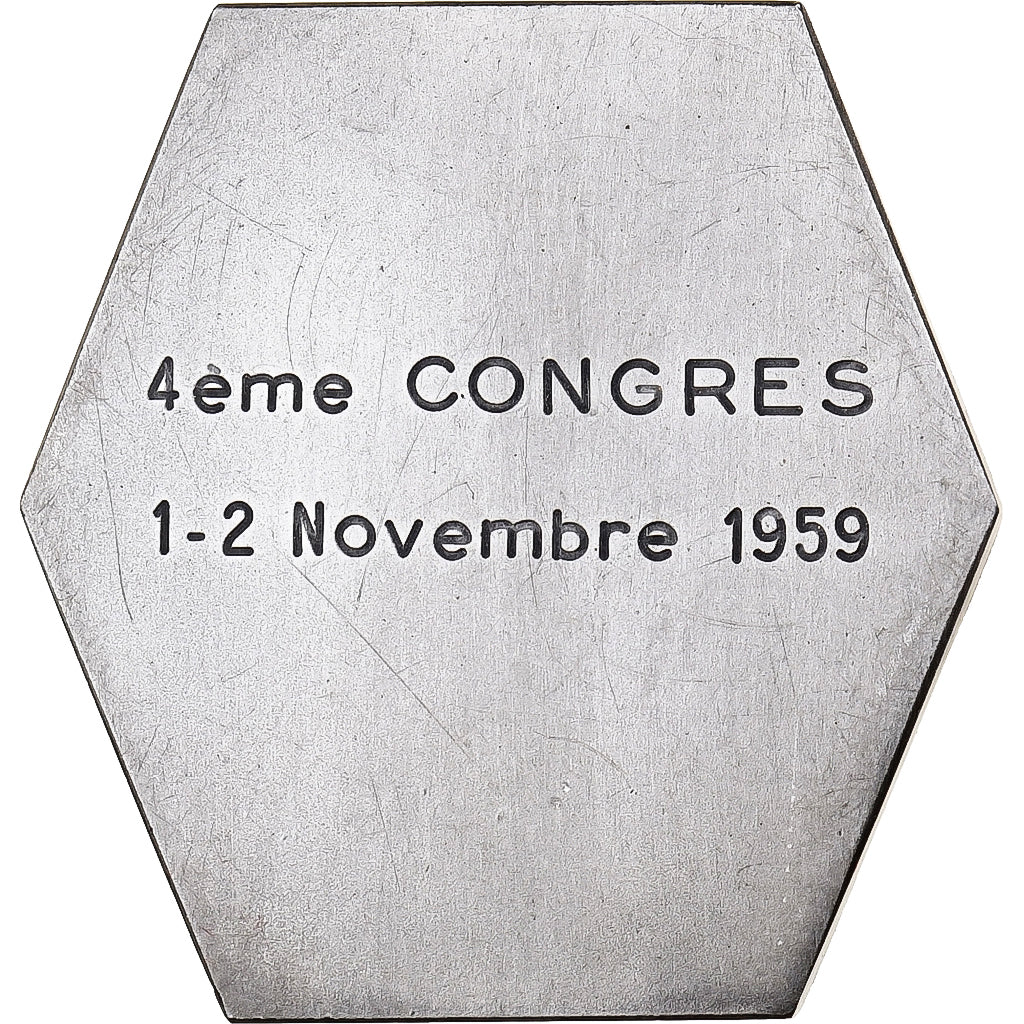 Francia, medaglia, Léo Lagrange, 4ème Congrès, 1959, Bronzo argentato, SPL-