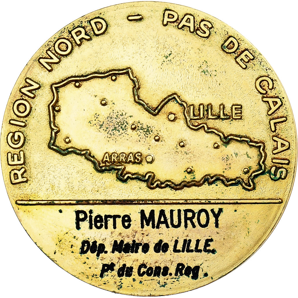 France, Médaille, La Région Nord-Pas-de-Calais à Pierre Mauroy, Gilt Bronze