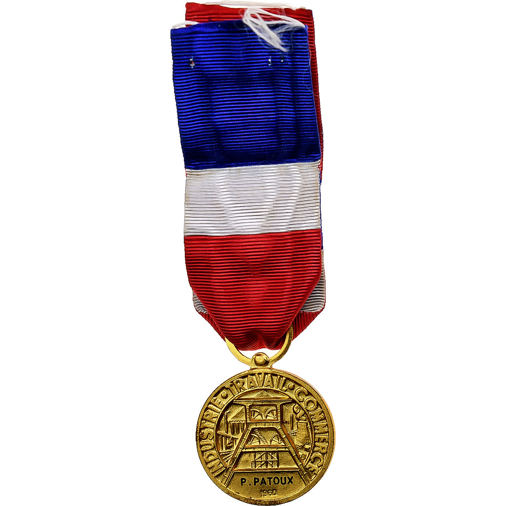 France, Industrie-Travail-Commerce, Medal, 1960, Excellent Quality, Gilt Bronze