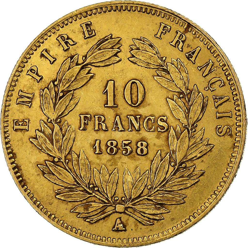 Frankrijk, Napoleon III, 10 Francs, 1858, Paris, Goud, ZF+, Gadoury:1014