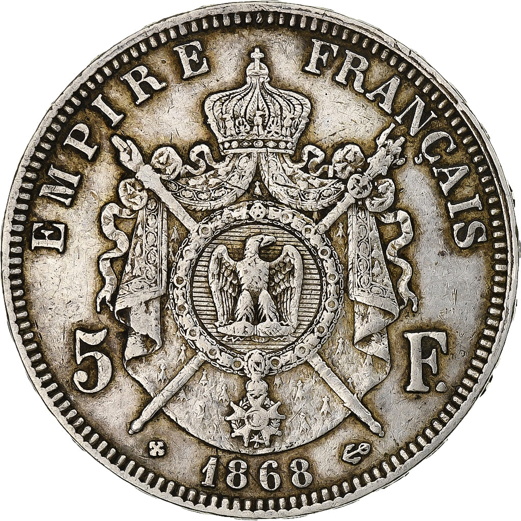 Frankrijk, Napoleon III, 5 Francs, 1868, Strasbourg, Zilver, ZF, Gadoury:739