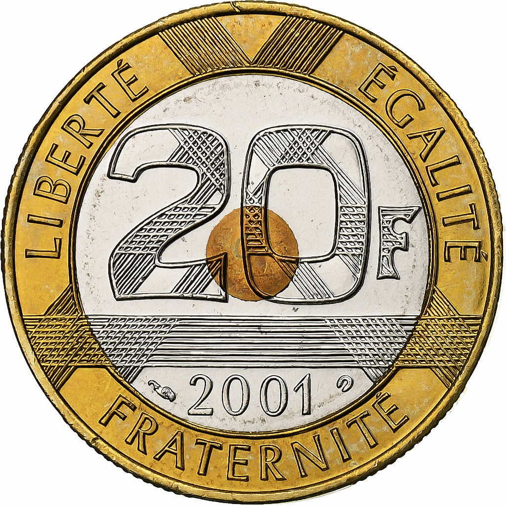 Munten, Frankrijk, Mont Saint Michel, 20 Francs, 2001, Paris, FDC, Tri-Metallic