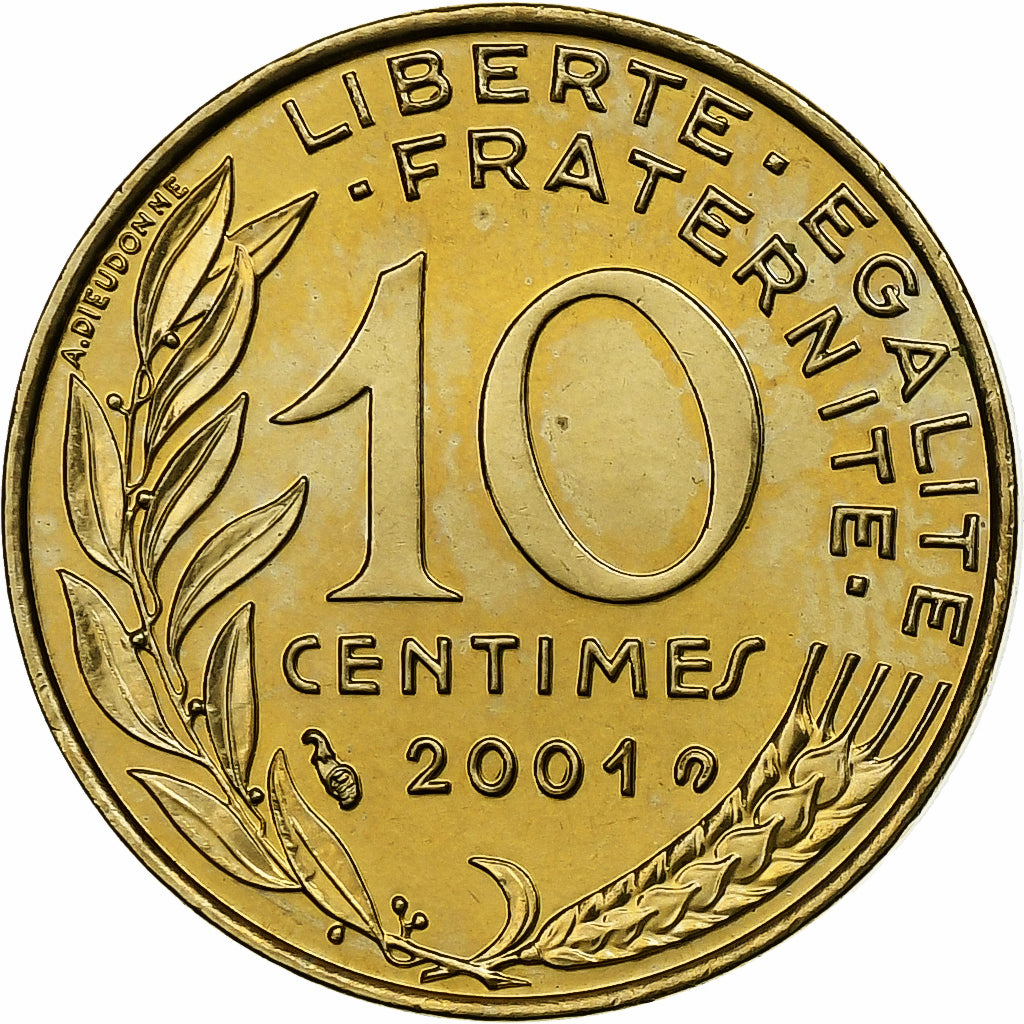 Frankrijk, 10 Centimes, Marianne, 2001, Paris, Série FDC.BU, Aluminum-Bronze