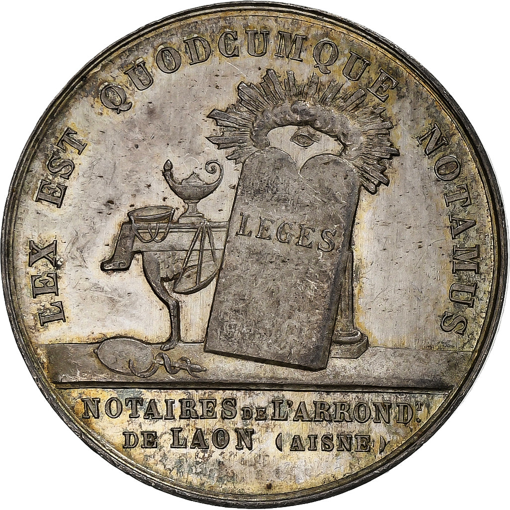 France, Token, Napoléon III, Notaires de Laon, 1854, Silver, Caqué, MS(63)