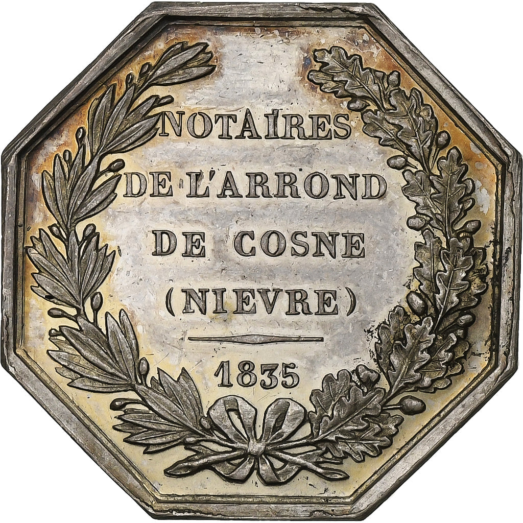 Francia, zeton, Notaires de l'Arrondissement de Cosne, Nièvre, 1835, Plata