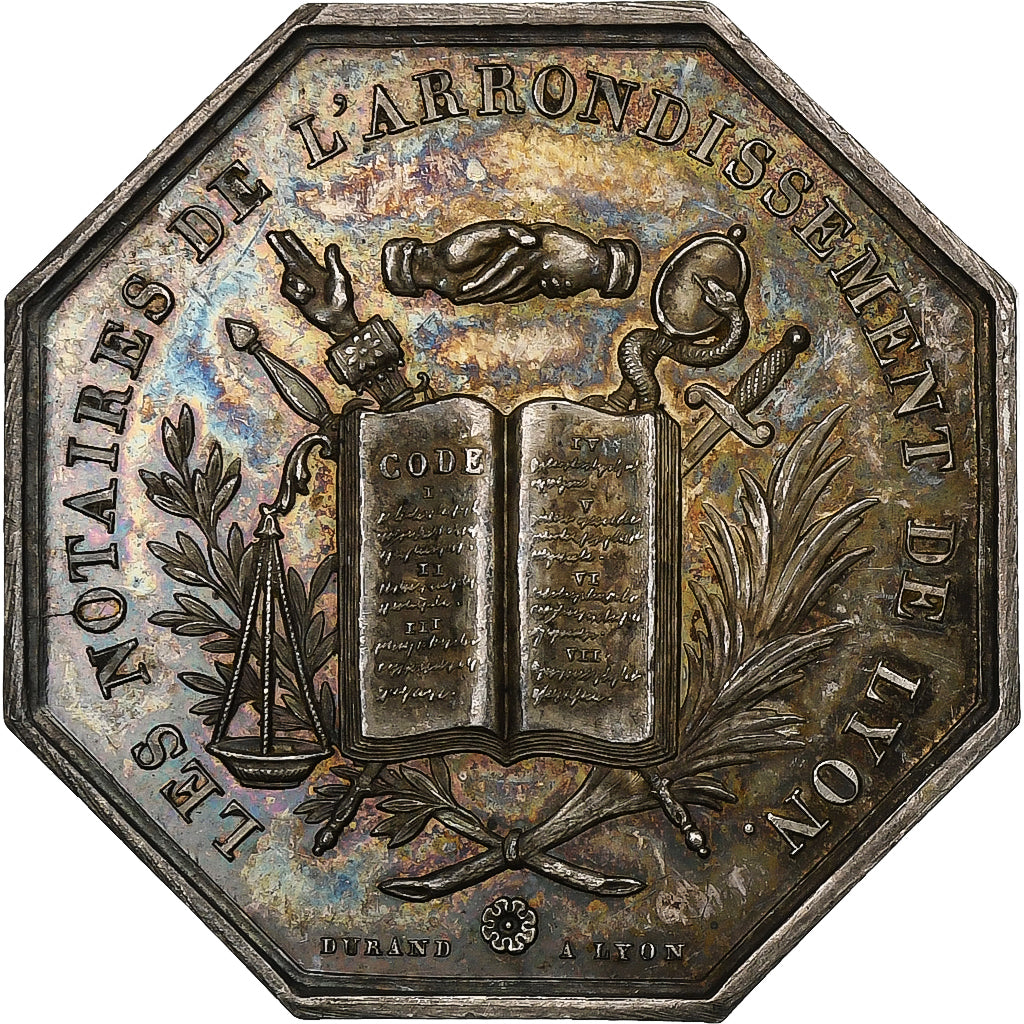Francia, zeton, Notaires de l'Arrondissement de Lyon, 1839, Plata, Durand, EBC