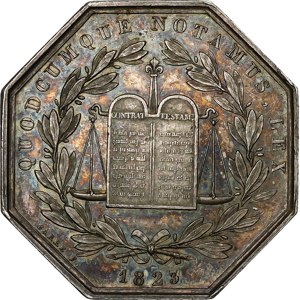 France, Token, Notaires de l'arrondissement de Troyes, 1823, Silver, Barre