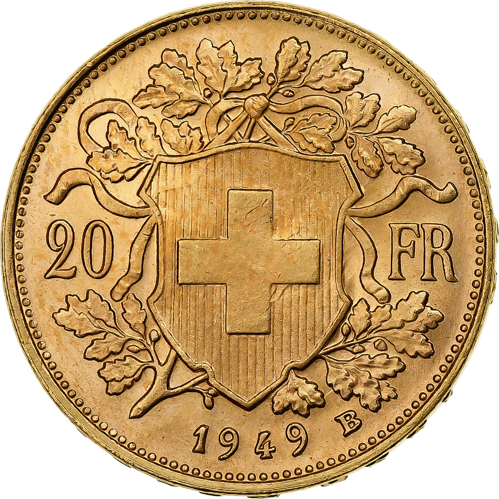 Switzerland, 20 Francs, 1949, Bern, Gold, MS(60-62), KM:35.2
