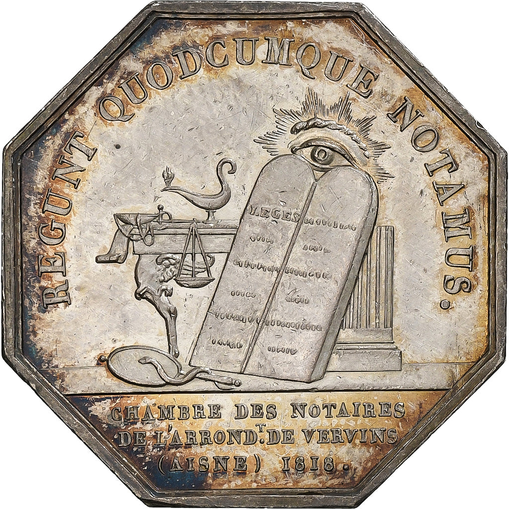 France, Jeton, Louis XVIII, Notaires de l'Arrondissement de Vervins, 1818
