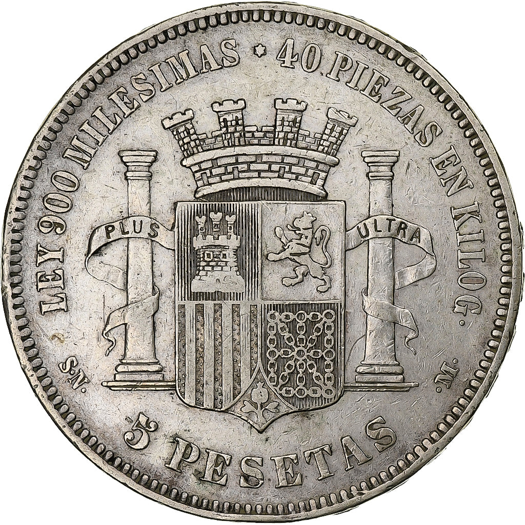 Spain, Provisional Government, 5 Pesetas, 1870, Madrid, Silver, VF(30-35)