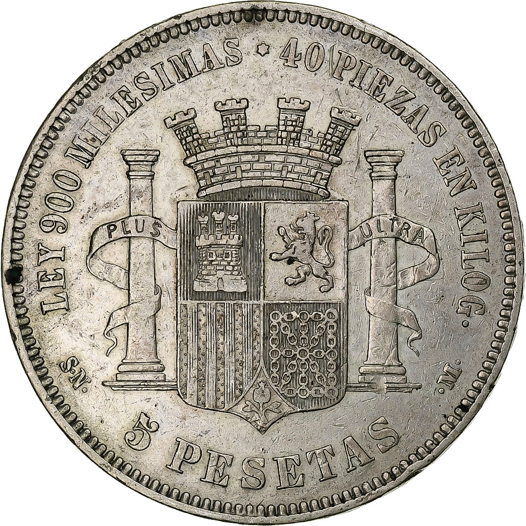 Spain, Provisional Government, 5 Pesetas, 1870, Madrid, Silver, VF(30-35)