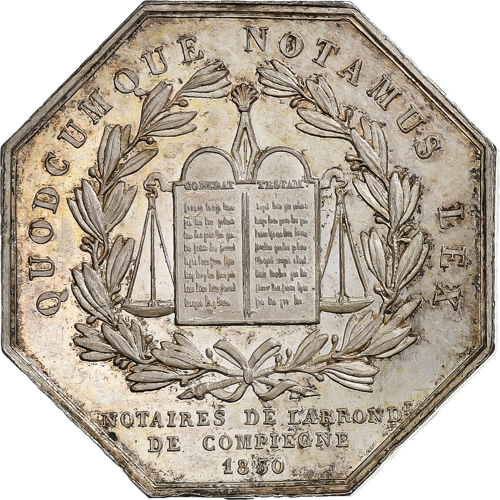 France, Token, Notaires de l'Arrondissement de Compiègne, 1830, Silver