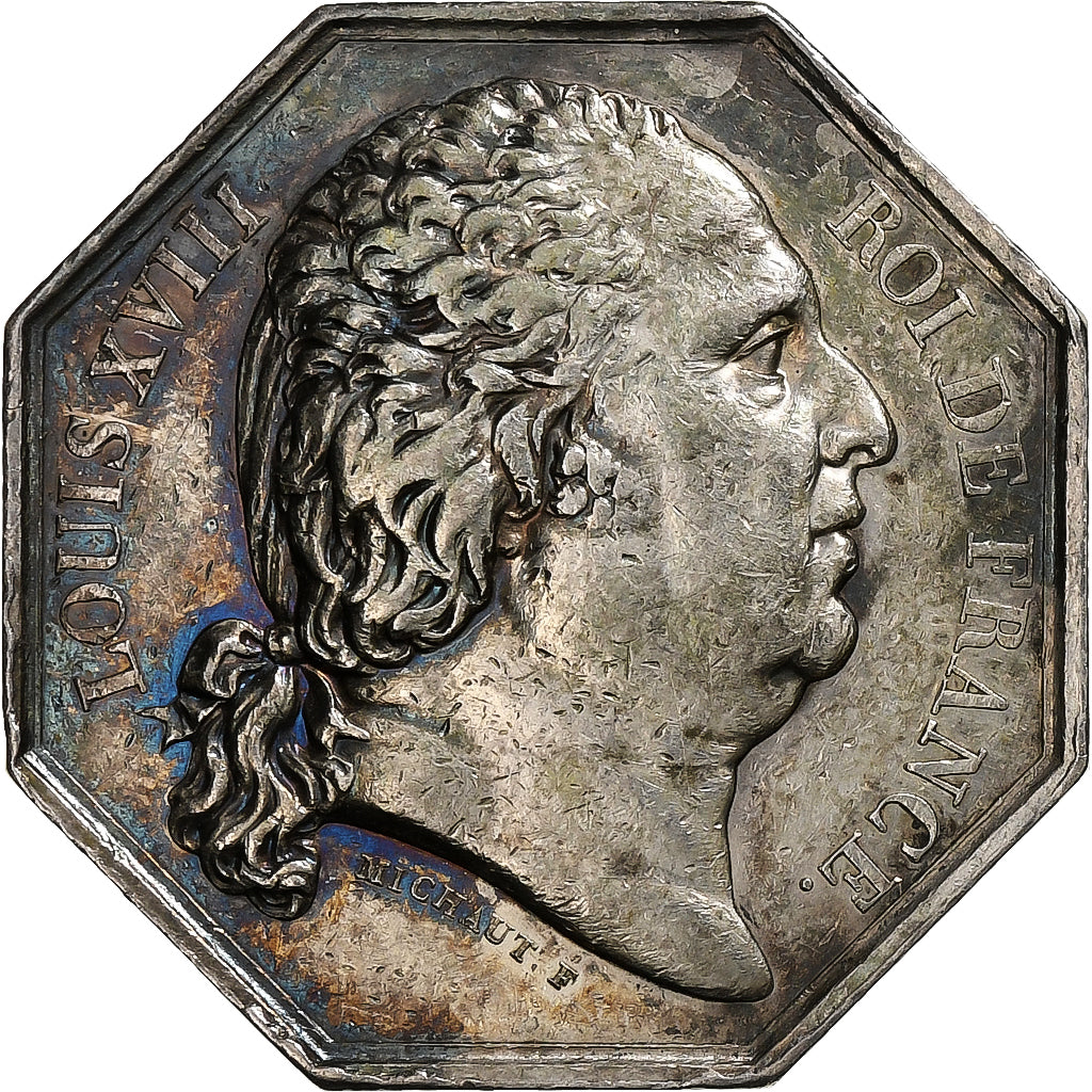 Francia, ficha, Louis XVIII, Compagnie des Notaires de Paris, 1820, Argento