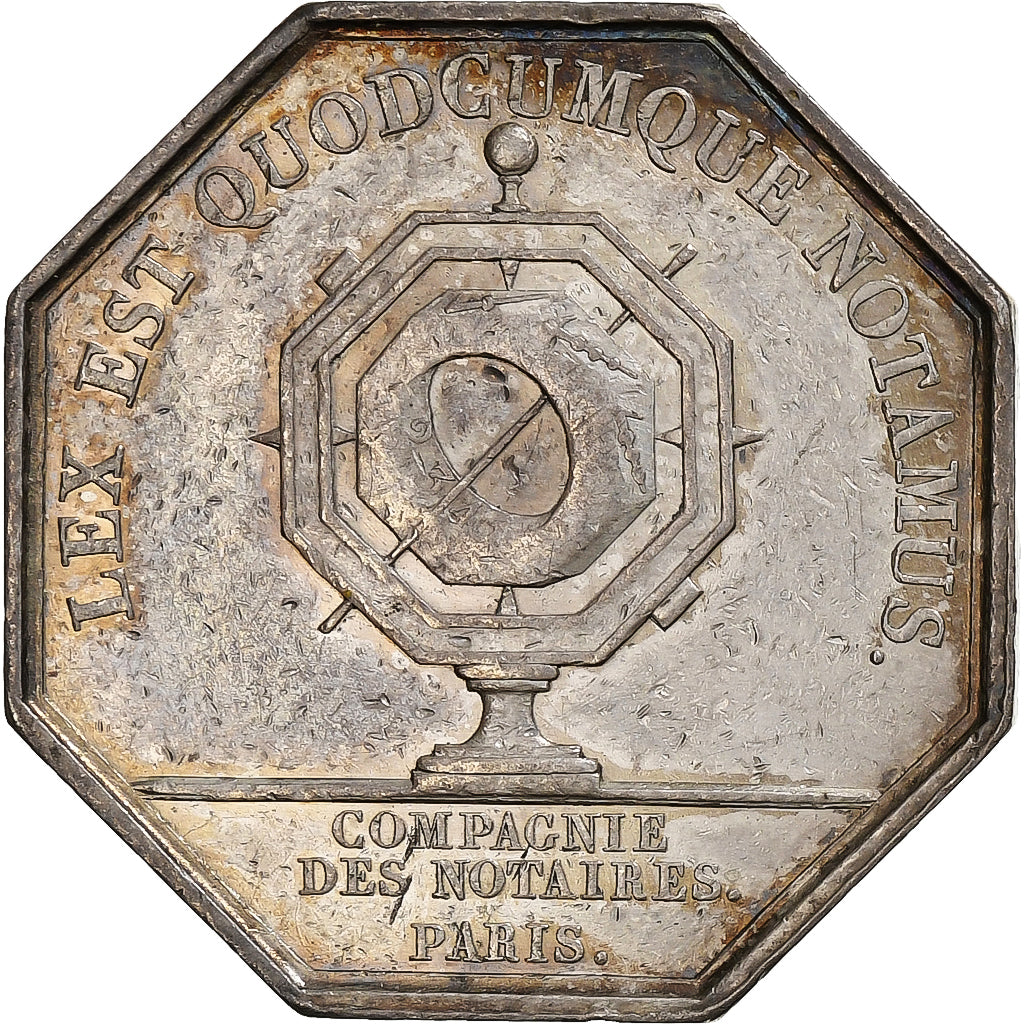 Francia, ficha, Louis XVIII, Compagnie des Notaires de Paris, 1820, Argento