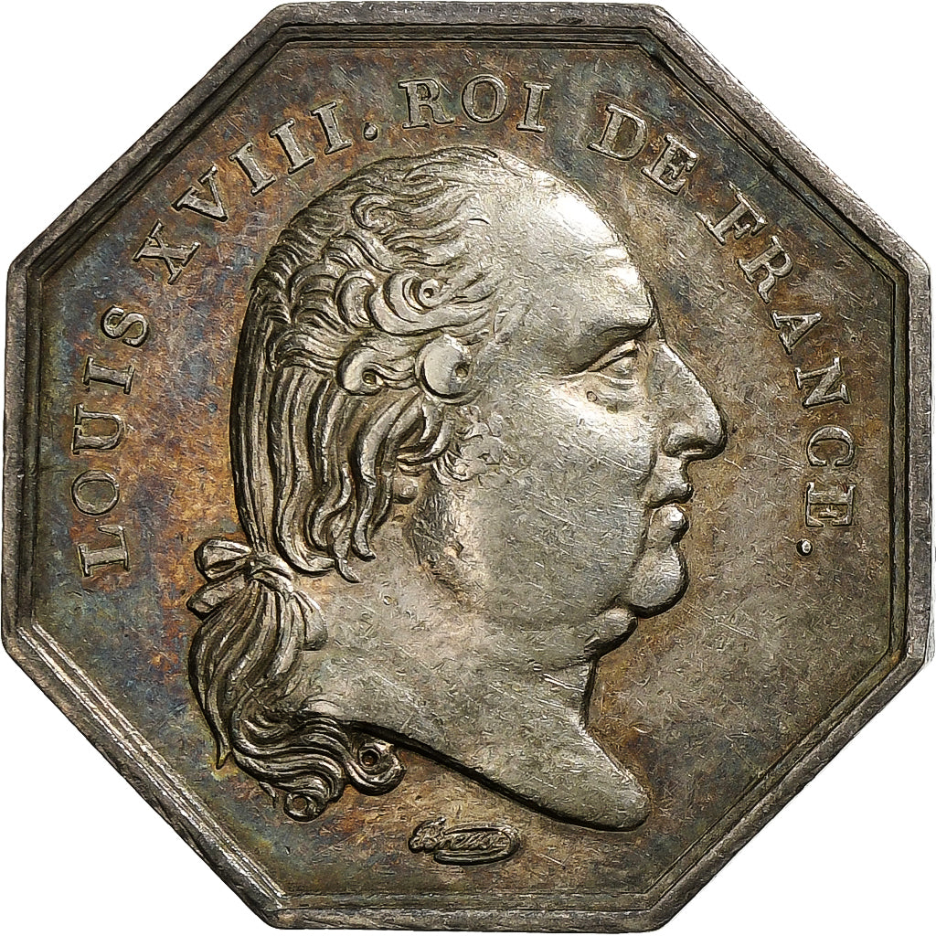 Francia, zeton, Louis XVIII, Notaires de l'Arrondissement de Laon, 1816, Plata