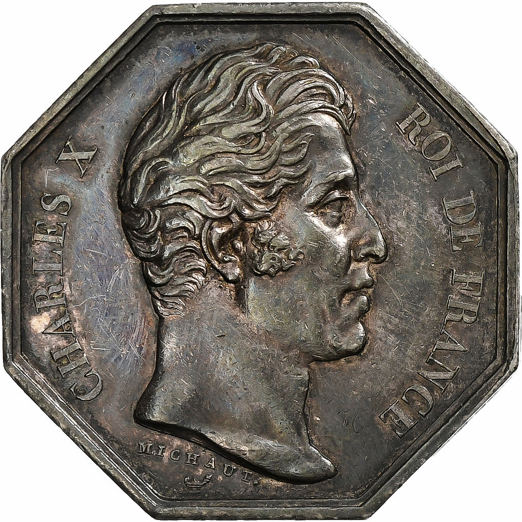Francia, ficha, Charles X, Compagnie des Notaires de Paris, Argento, SPL-