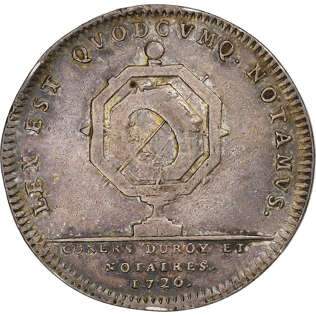 Francia, zeton, Louis XV, Conseillers du Roi et Notaires, 1720, Plata, MBC+