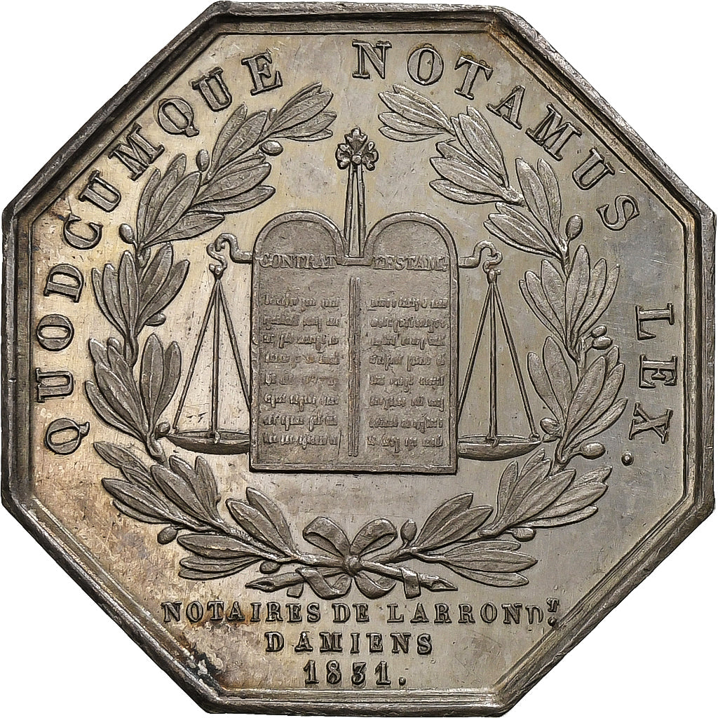 France, Token, Notaires de l'Arrondissement d'Amiens, 1831, Silver, AU(55-58)