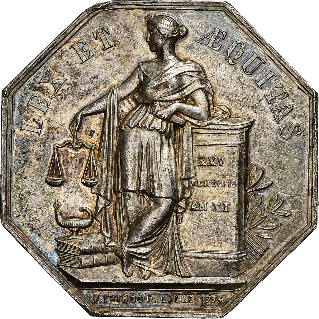França, Token, Chambre des Notaires de l'arrondissement de LIlle, 1883, Prata