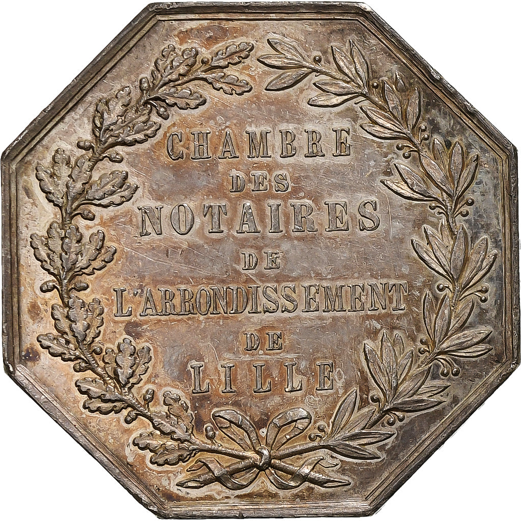 França, Token, Chambre des Notaires de l'arrondissement de LIlle, 1883, Prata