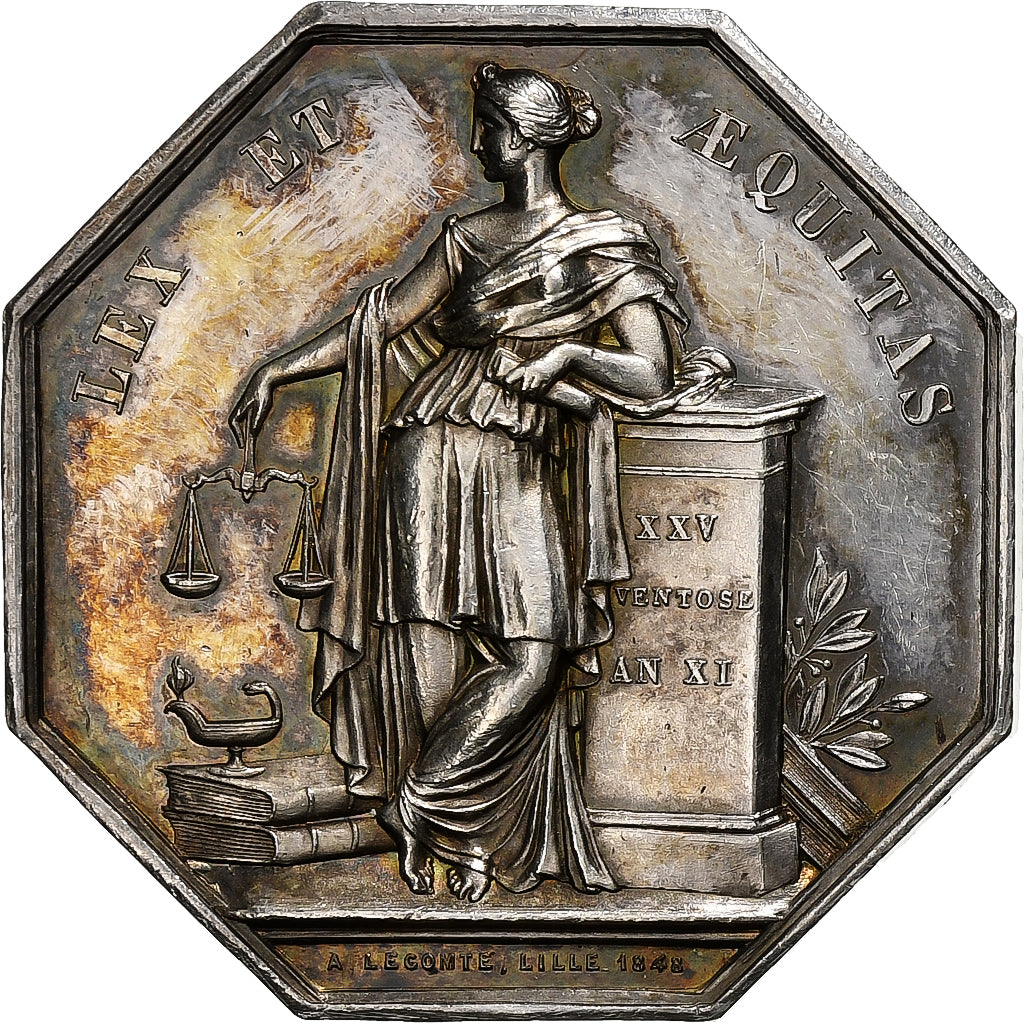 França, Token, Notaires de l'Arrondissement de Lille, 1848, Prata, Lecomte