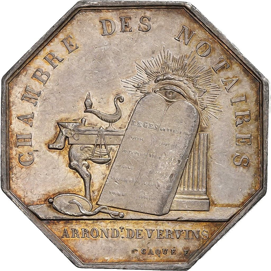France, Jeton, Notaires de l'Arrondissement de Vervins, Argent, TTB+, Barre