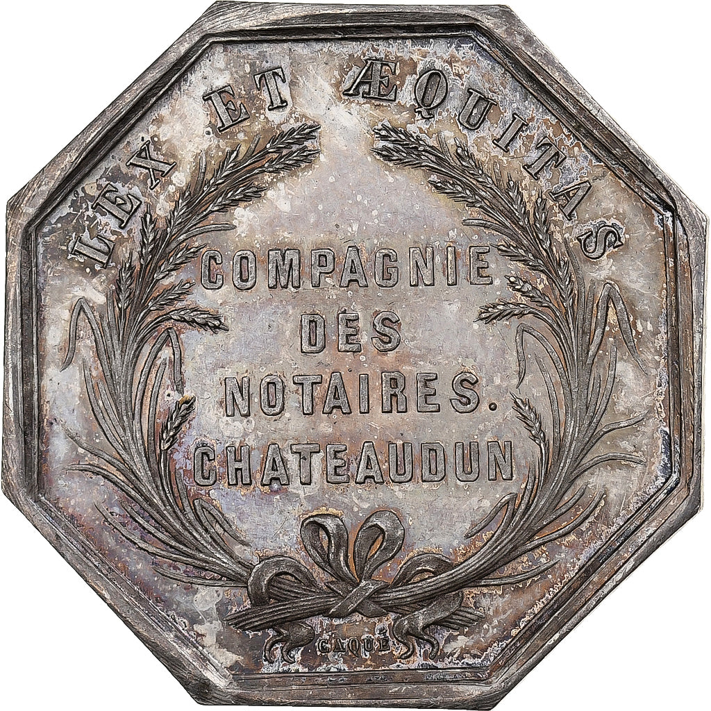 France, Token, Compagnie des Notaires de Chateaudun, Silver, Caqué, MS(60-62)