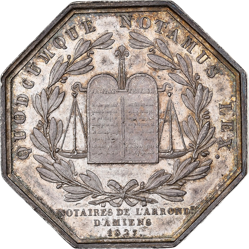 France, Token, Notaires de l'Arrondissement d'Amiens, 1827, Silver, AU(55-58)