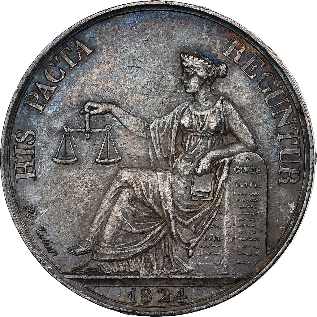 Frankreich, Medaille, Chambre des Notaires de Reims, 1824, Silber, Tiolier, SS+