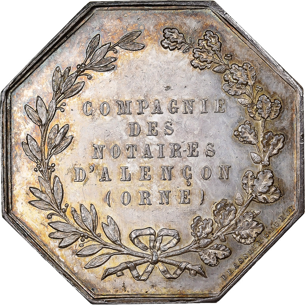 Francia, zeton, Notaires de l'Arrondissement d'Alençon, Orne, Plata, Brasseux