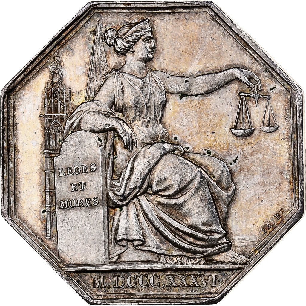 Francia, zeton, Notaires de l'Arrondissement de Chartres, 1836, Plata, Barre