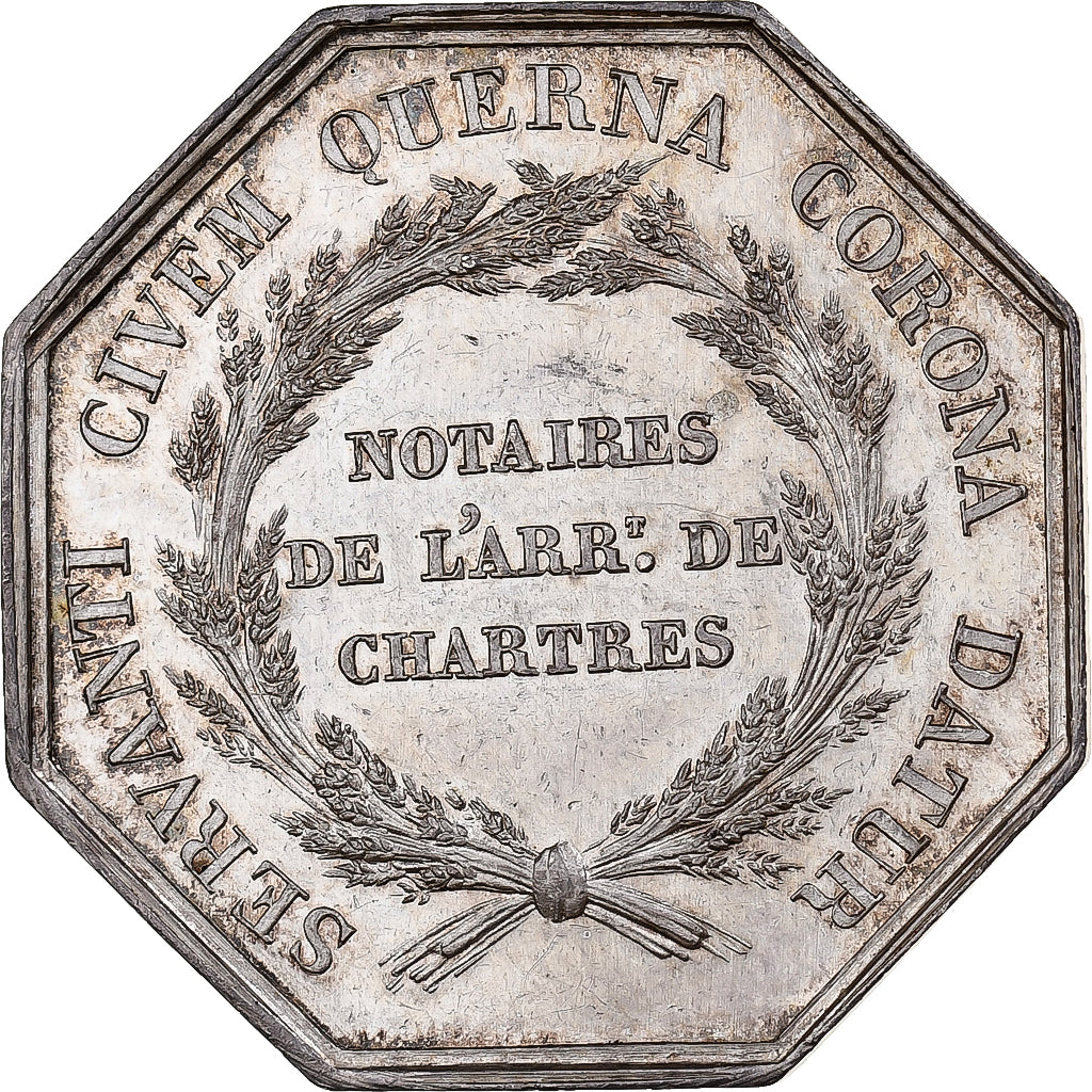 Francia, zeton, Notaires de l'Arrondissement de Chartres, 1836, Plata, Barre