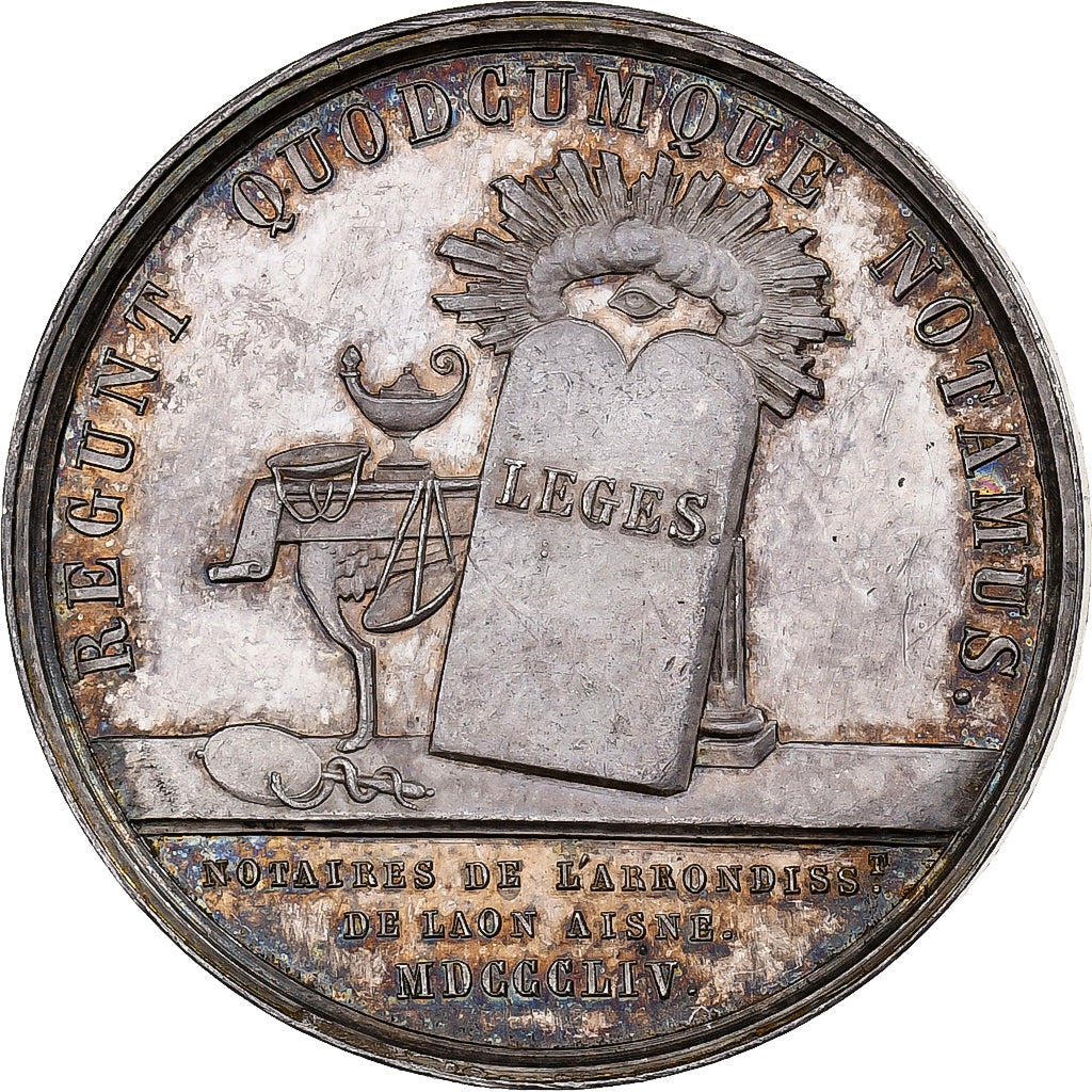 Francia, ficha, Napoléon III, Notaires de Laon, 1854, Argento, Caqué, SPL