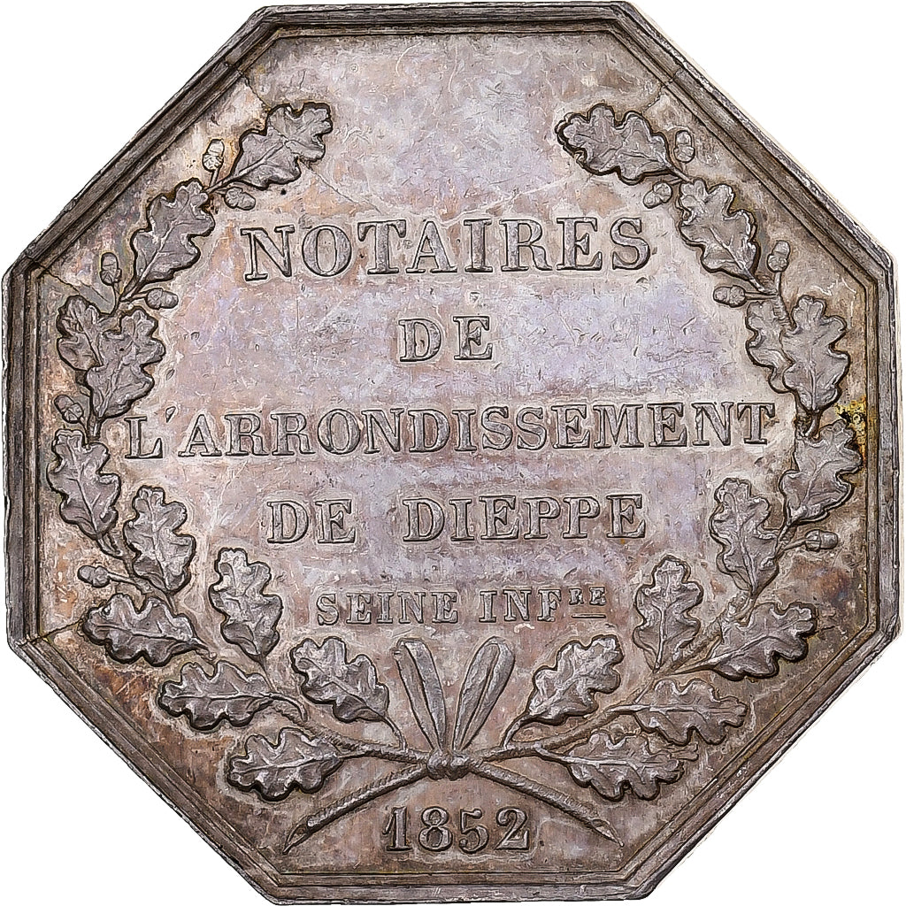 Frankreich, betaalpenning, Notaires de l'Arrondissement de Dieppe, 1852, Silber