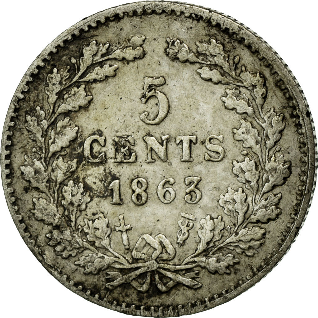 Moneta, Holandia, William III, 5 Cents, 1863, EF(40-45), Srebro, KM:91