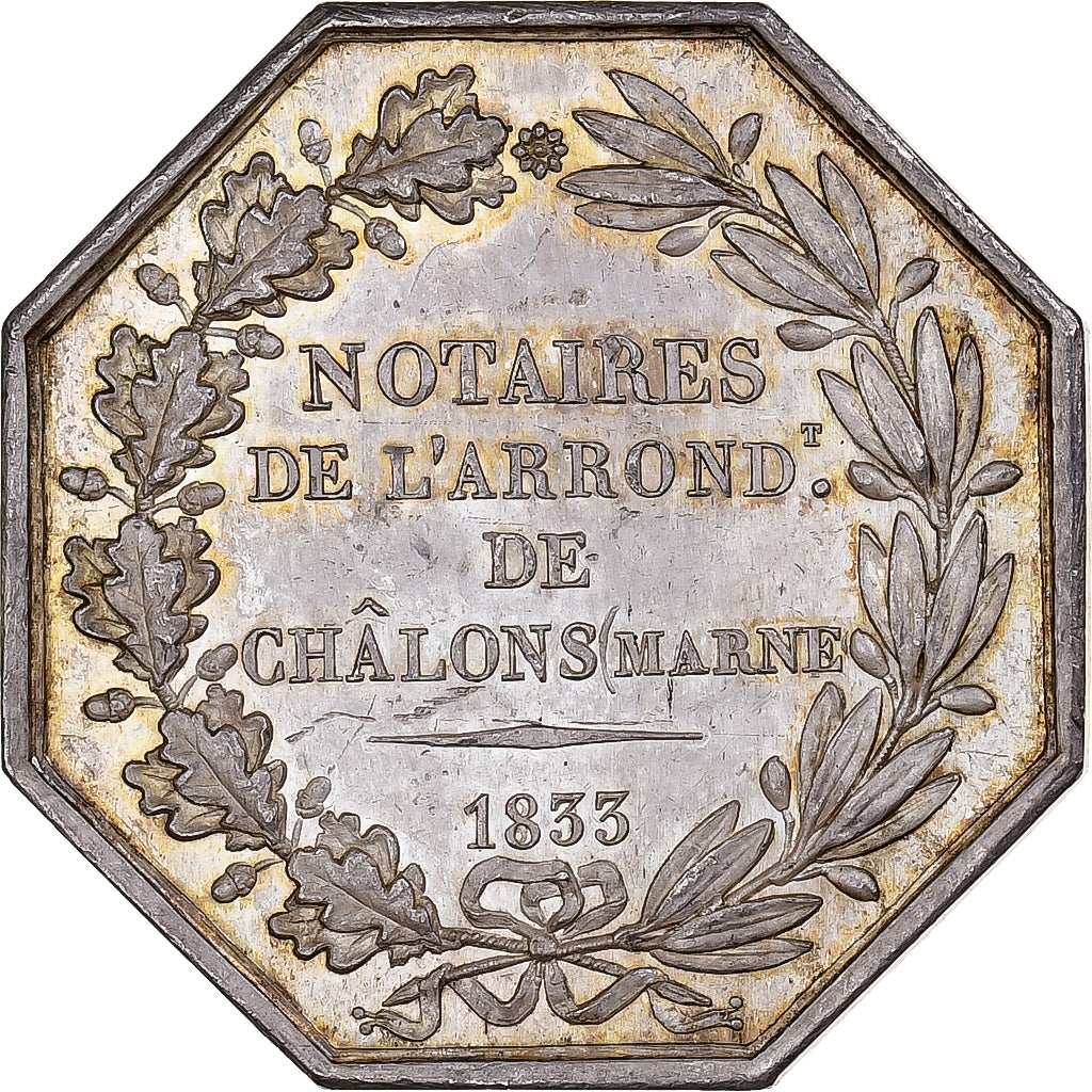 Francia, zeton, Notaires de l'Arrondissement de Châlon-sur-Marne, 1833, Plata