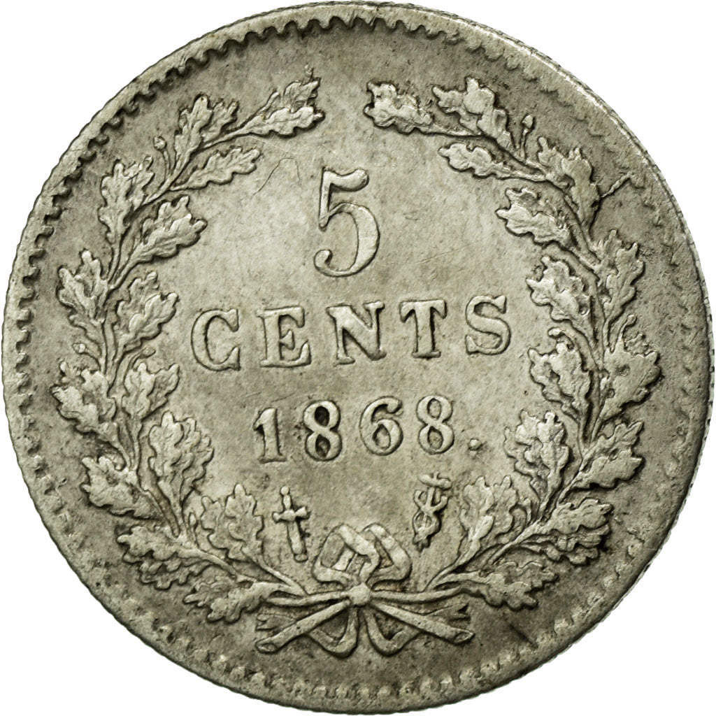 Coin, Netherlands, William III, 5 Cents, 1868, AU(50-53), Silver, KM:91