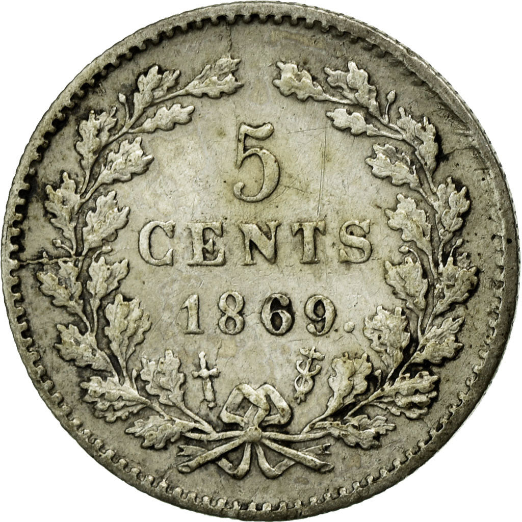 Coin, Netherlands, William III, 5 Cents, 1869, EF(40-45), Silver, KM:91