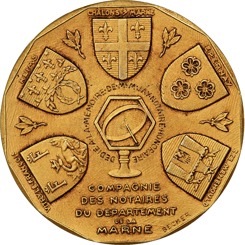 França, Token, Notaires du Département de la marne, Bronze Dourado, Cochet